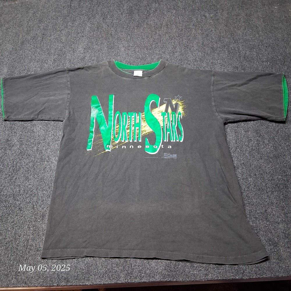 VTG 1990 Minnesota‎ North Stars Hockey T Shirt Sz XL Black Salem Sportswear